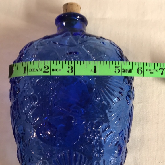 Cobalt Blue Bottle with Sea Shell Design by Libbey Made in Canada - Picture 10 of 10